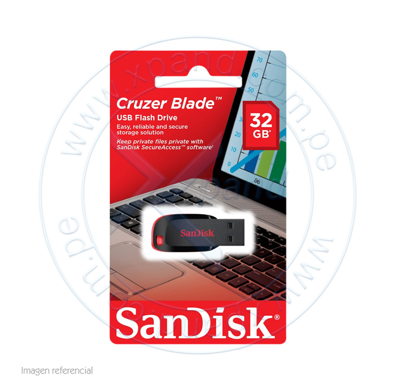 Imagen: Memoria Flash USB SanDisk Cruzer Blade, 32GB, USB 2.0, presentación en colgador.