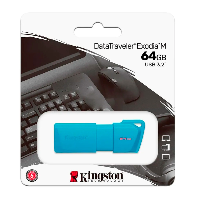 Imagen: MEM FLASH, USB DRIVE; KINGSTON; DTXM 64GB NEON AQUA BLUE