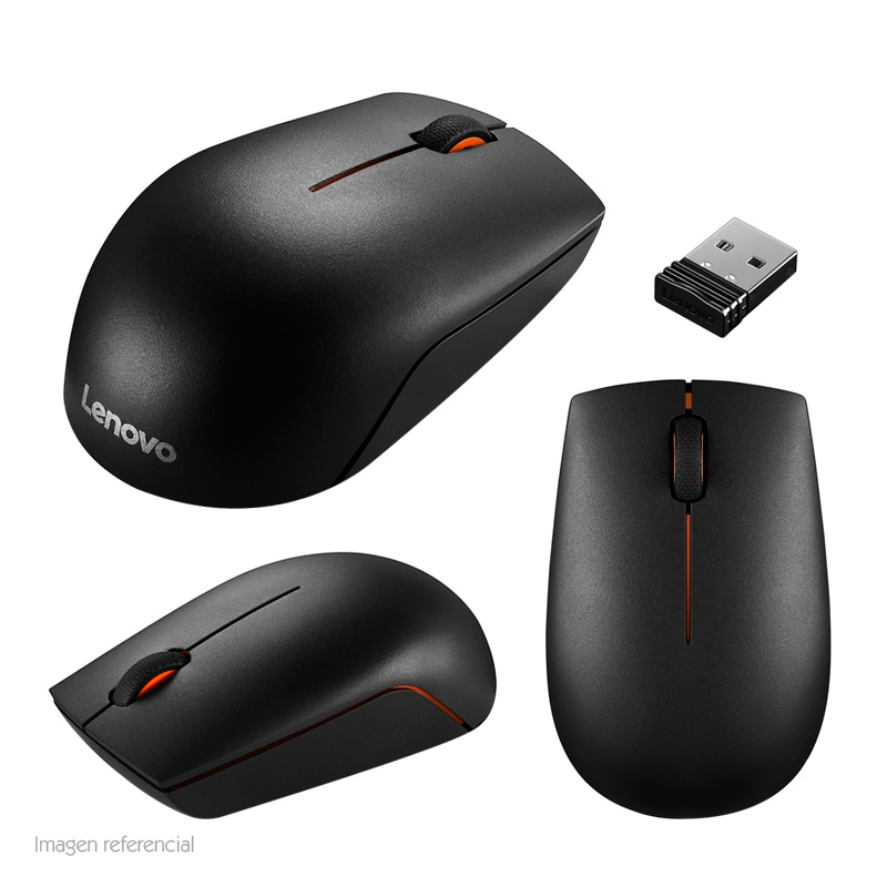 Imagen: Mouse ptico inalmbrico Lenovo 300, 1000 dpi, Receptor USB, negro.