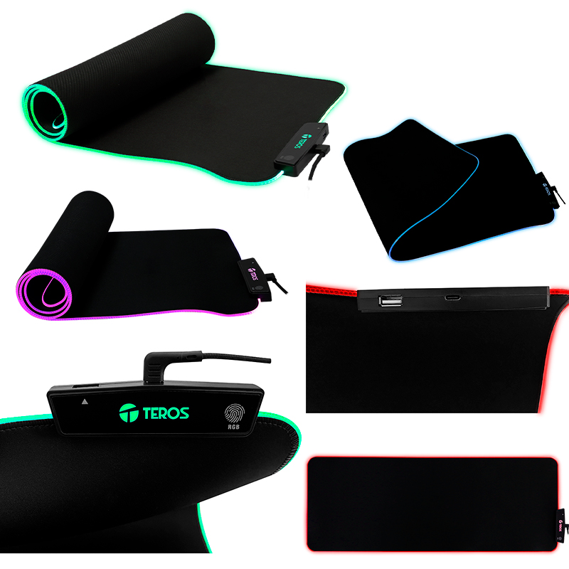 Imagen: Mouse pad Teros TE-3013G, USB a tipo C, acabado elegante, Negro, dimensiones 800*300*4mm