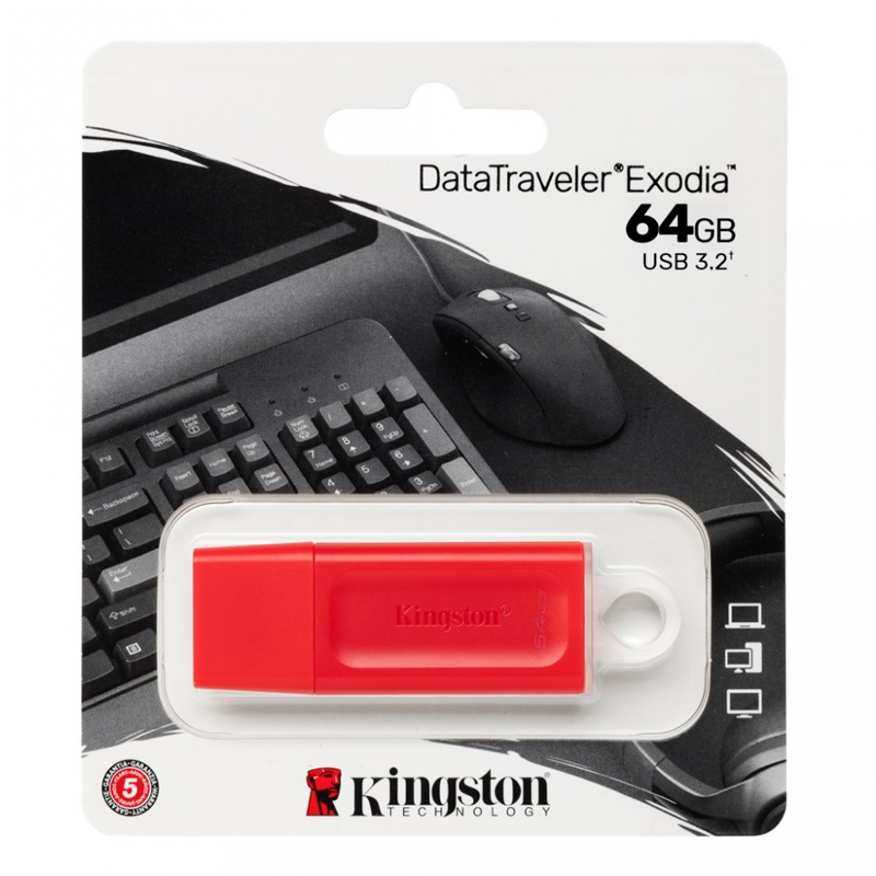 Imagen: Memoria Flash USB Kingston DataTraveler Exodia 64GB, USB 3.2 Gen 1, Color Rojo.