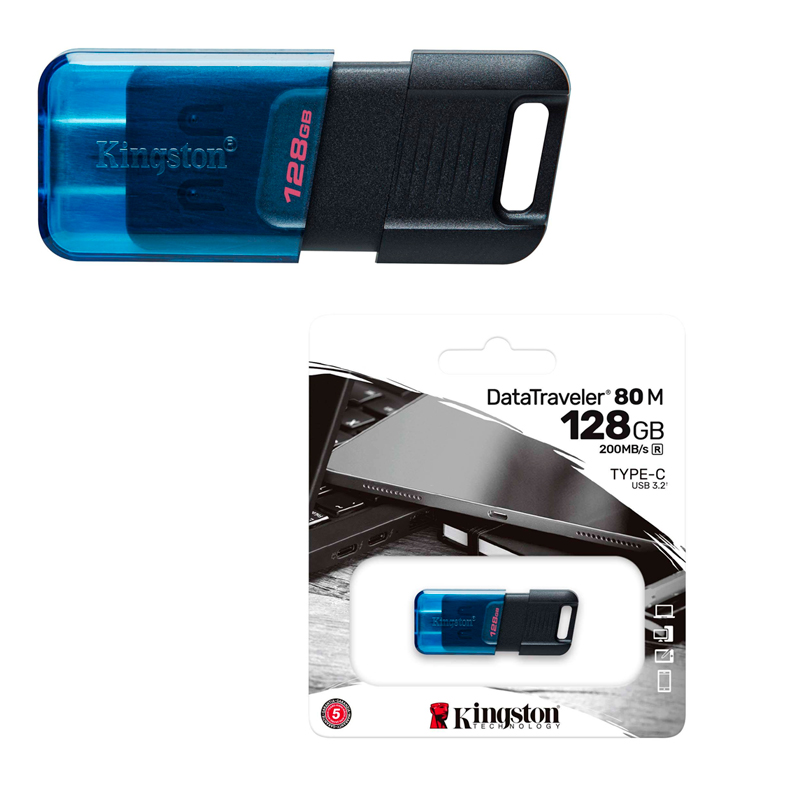 Imagen: Memoria Flash USB Kingston DataTraveler 80 M, 128GB, USB-C 3.2 Gen 1, Color Azul