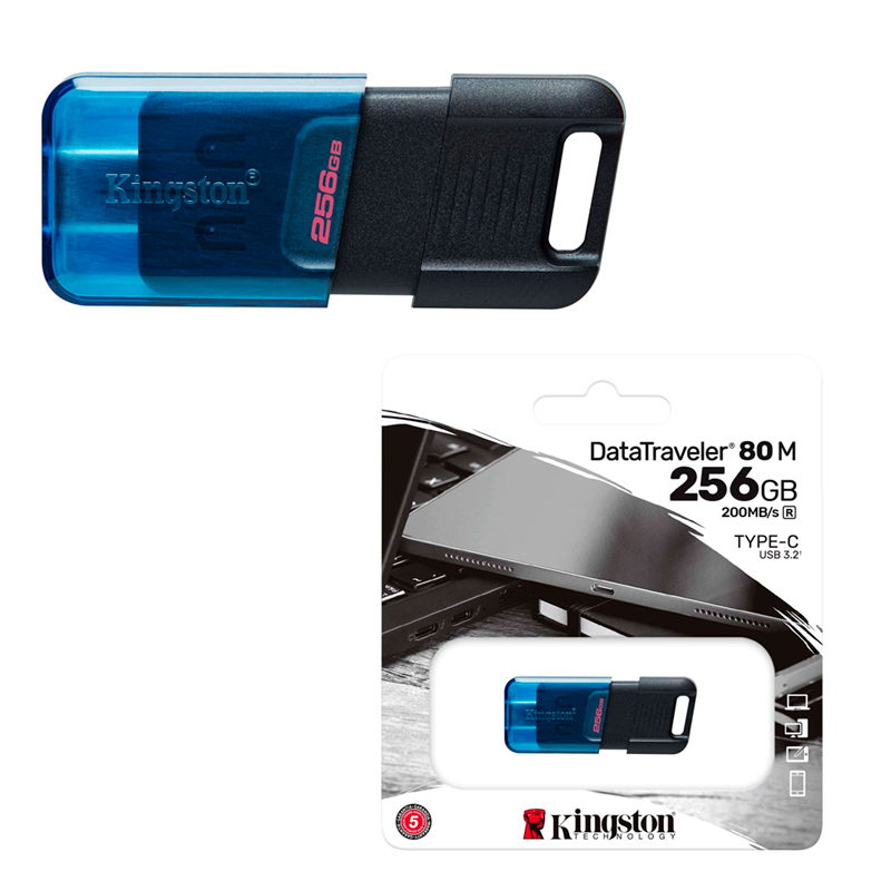 Imagen: Memoria Flash USB Kingston DataTraveler 80 M, 256GB, USB-C 3.2 Gen 1, Color Azul