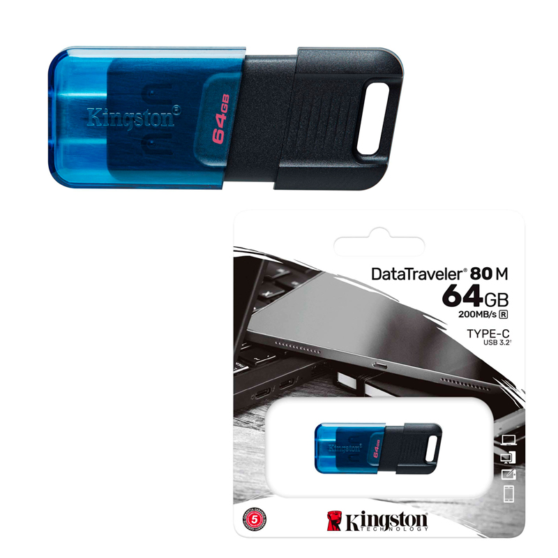 Imagen: Memoria Flash USB Kingston DataTraveler 80 M, 64GB, USB-C 3.2 Gen 1, Color Azul