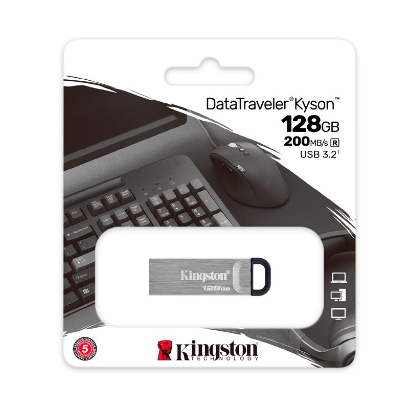 Imagen: Memoria Flash USB Kingston DataTraveler Kyson 128GB, USB 3.2 Gen 1, Color Plata.