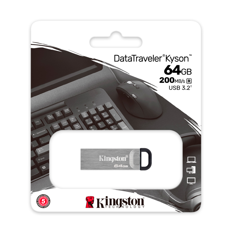 Imagen: Memoria Flash USB Kingston DataTraveler Kyson, 64GB, USB 3.2 Gen 1, Plata