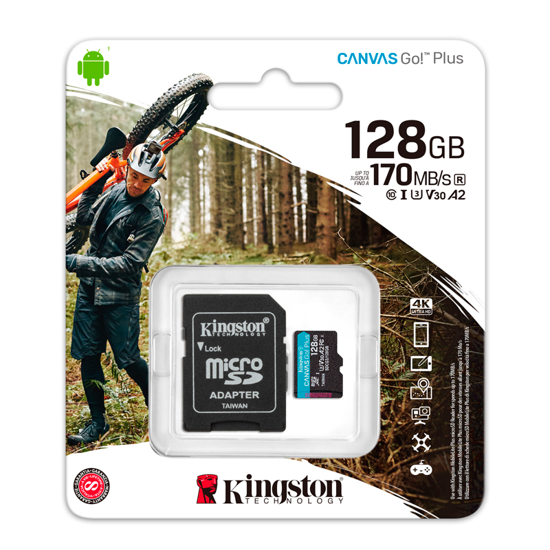 Imagen: Memoria Flash microSDXC Kingston Canvas Go! Plus, 128GB con adaptador SD.