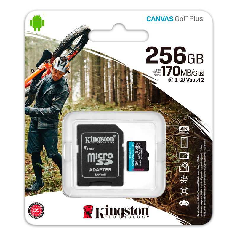 Imagen: Memoria Flash microSDXC Kingston Canvas Go! Plus, 256GB con adaptador SD.