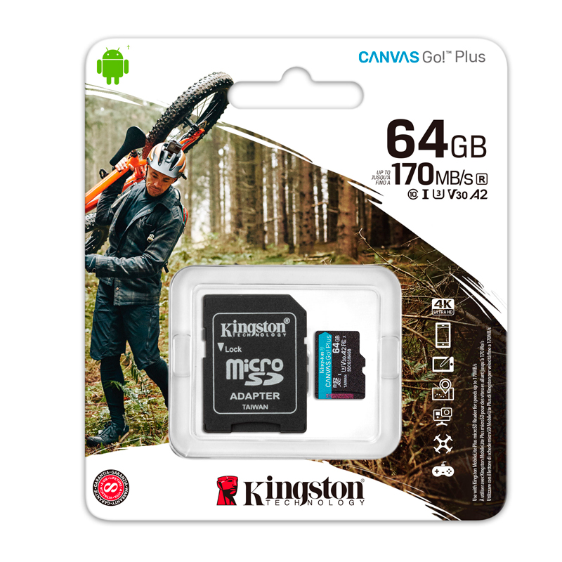 Imagen: Memoria Flash microSDXC Kingston Canvas Go! Plus, 64GB con adaptador SD.