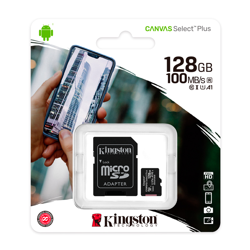 Imagen: Memoria micro-SD Kingston Canvas Select Plus, 128GB, con Adaptador SD
