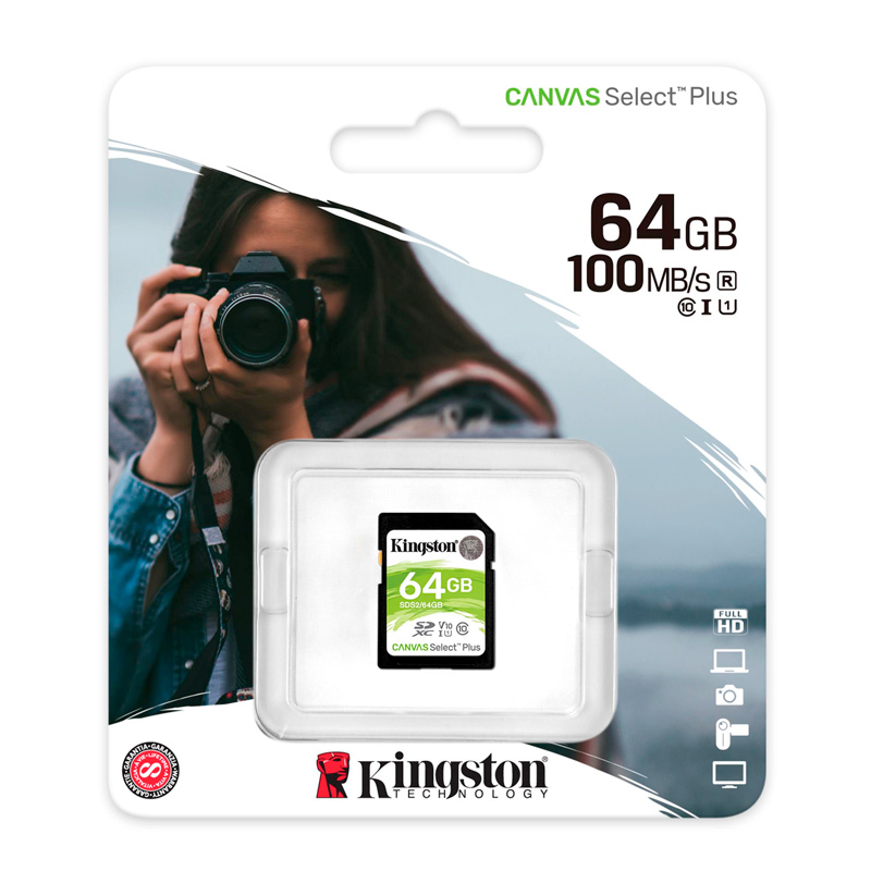 Imagen: Memoria Card SD Kingston Canvas Select Plus, 64 GB, UHS-I Speed Class 1 (U1).