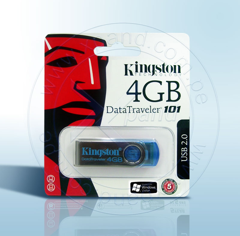 Imagen: Memoria Flash USB Kingston DataTraveler 101, 4GB, USB 2.0, Cyan, presentacin en colgador.