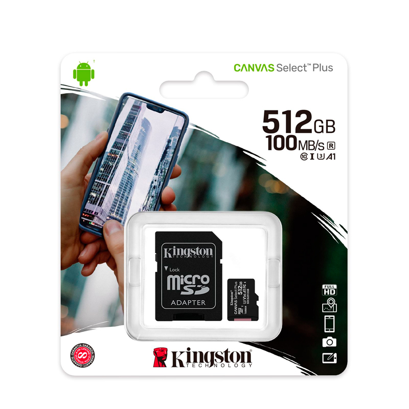 Imagen: Memoria micro-SD Kingston Canvas Select Plus, 512GB, con Adaptador SD