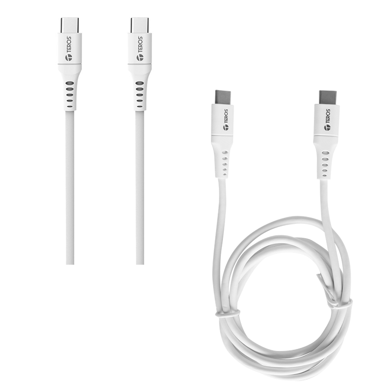 Imagen: Cable USB Teros TE-70208W, Tipo C - TIPO C, 5A, 100W Max, Blanco