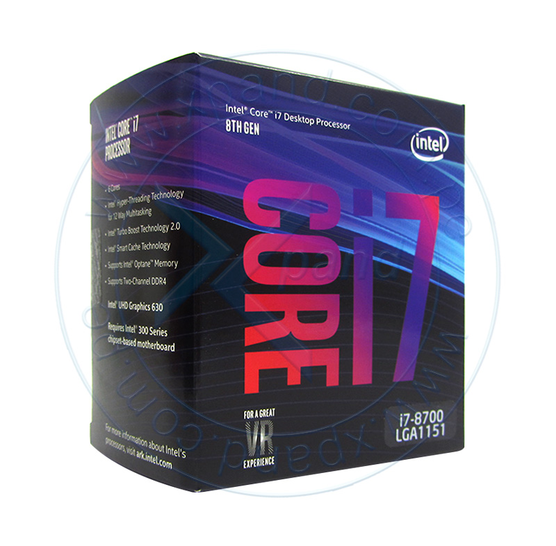 Imagen: Procesador Intel Core i7-8700, 3.20 GHz, 12 MB Caché L3, LGA1151, 65W, 14 nm.