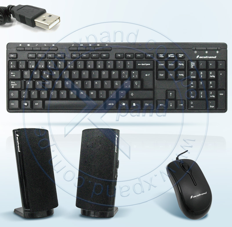 Imagen: Kit Teclado, Mouse y Parlante Ecotrend Kit 3in1, USB, Negro.