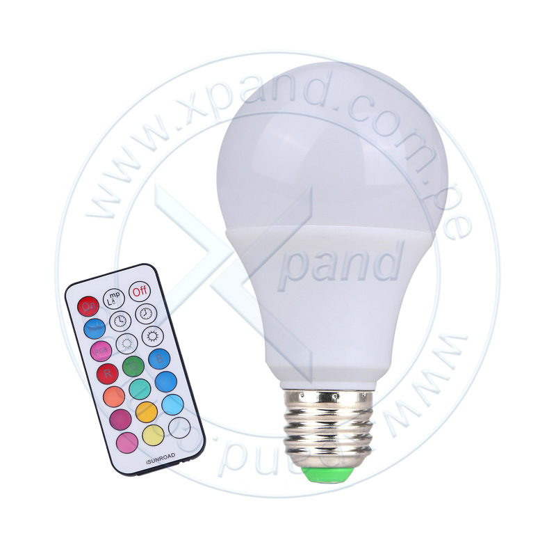 Imagen: Foco LED, Potencia 8W, Lmenes 760lm, Color de luz RGB+Blanco, Voltaje AC86-265V Base E27.