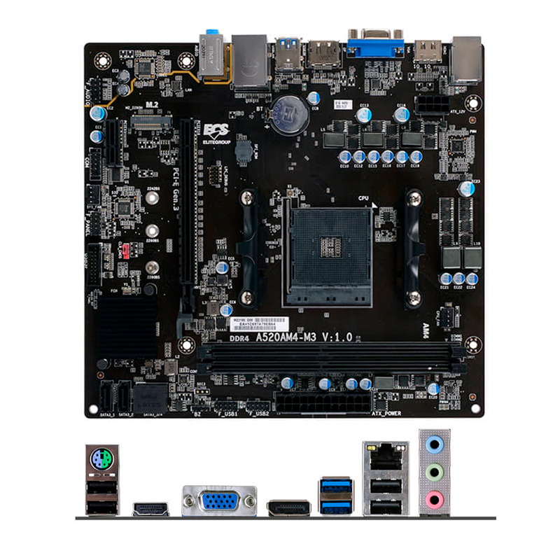 Imagen: Motherboard ECS A520AM4-M3_M3D, Chipset AMD A520, Socket AM4, mATX