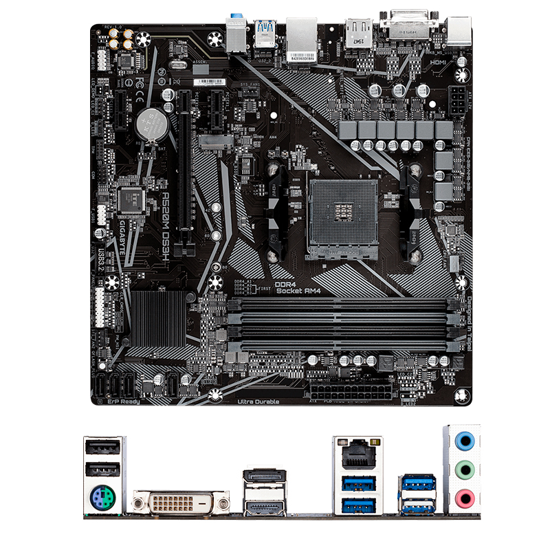 Imagen: Motherboard Gigabyte A520M DS3H (rev. 1.0), AM4, DDR4, HDMI, DP, HD Audio.
