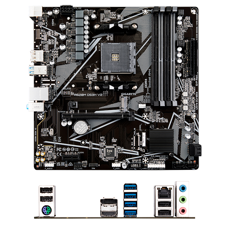 Imagen: Motherboard Gigabyte A520M DS3H V2 (rev. 1.0), AM4, DDR4, HDMI, DP, HD Audio.