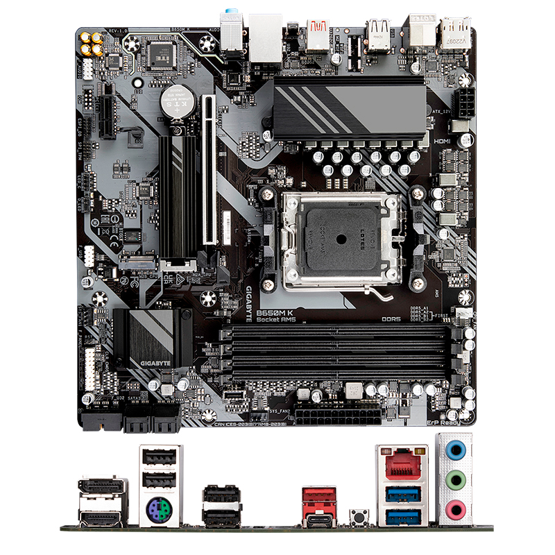 Imagen: Motherboard Gigabyte B650M K, AM5, DDR5, HDMI, DP, HD Audio.