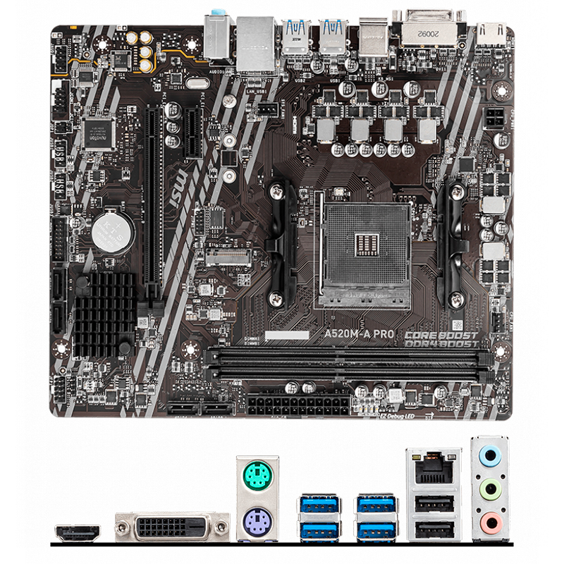Imagen: Motherboard MSI A520M-A PRO, Chipset AMD A520, Socket AMD AM4, mATX