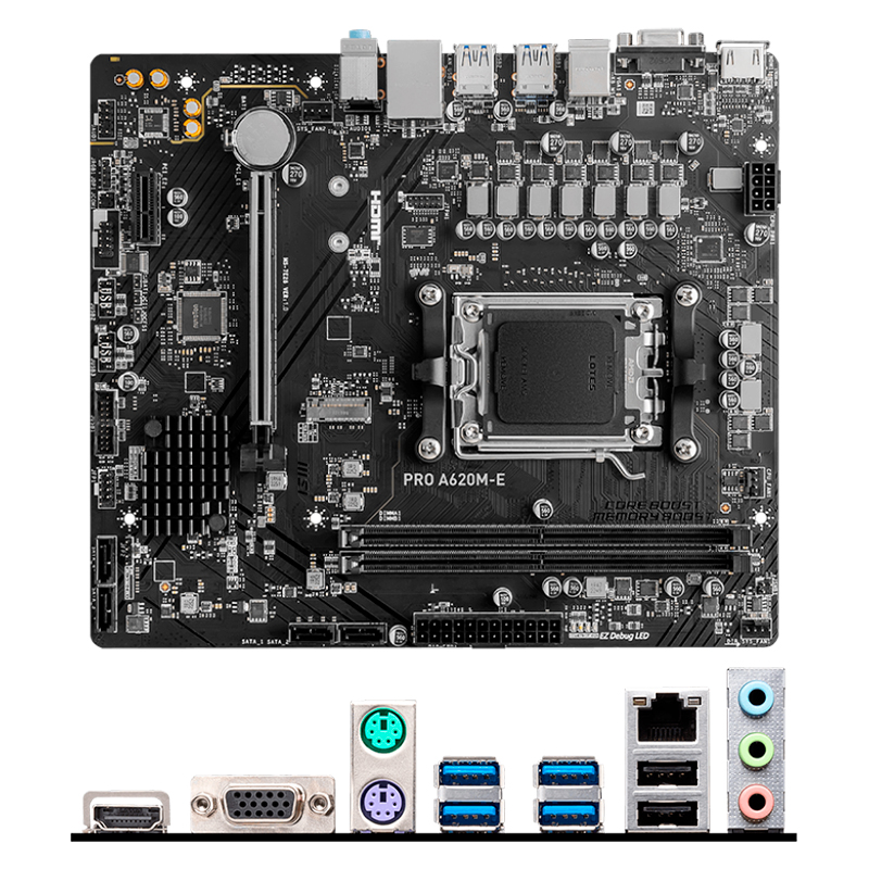 Imagen: Motherboard MSI PRO A620M-E, Chipset AMD A620, Socket AM5, HDMI, VGA, mATX
