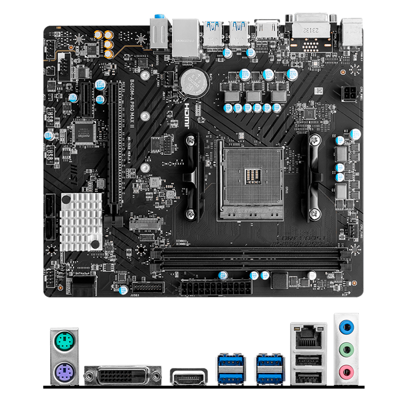 Imagen: Motherboard MSI B450M-A PRO MAX II, Chipset AMD B450, AM4, HDMI, DVI-D, mATX