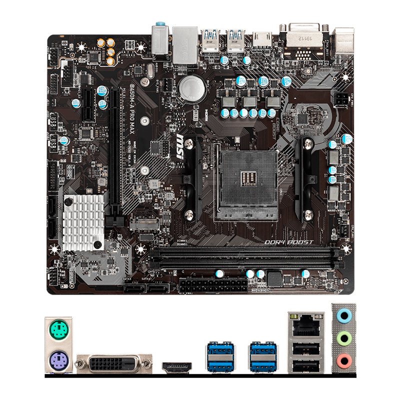 Imagen: Motherboard MSI B450M-A PRO MAX, Chipset AMD B450, LGA1700, HDMI, DVI-D, mATX
