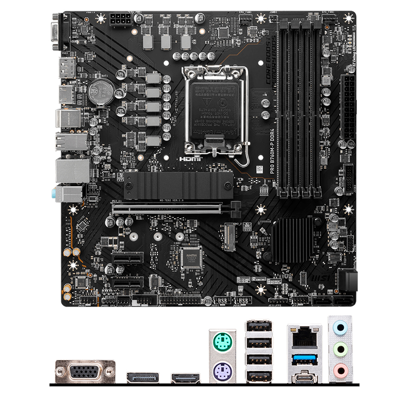 Imagen: Motherboard MSI PRO B760M-P DDR4, Chipset Intel B760, LGA1700, HDMI, DP, VGA, mATX.