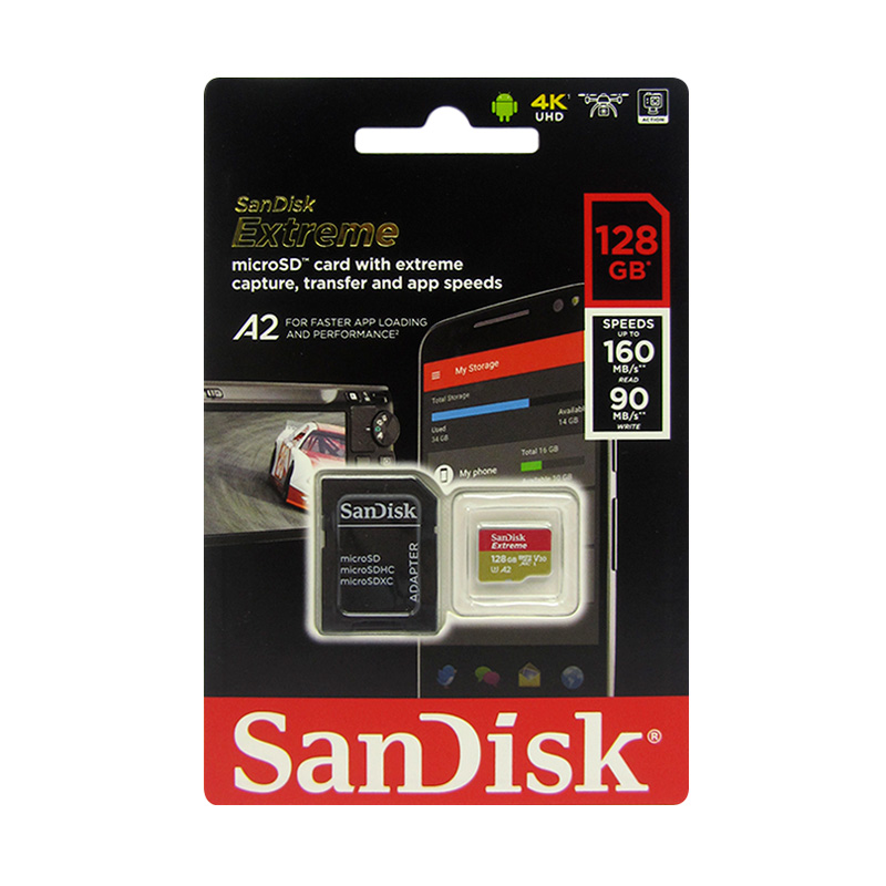 Imagen: Memoria SanDisk Extreme microSD, 128GB, UHS-I U3, con Adaptador SD.