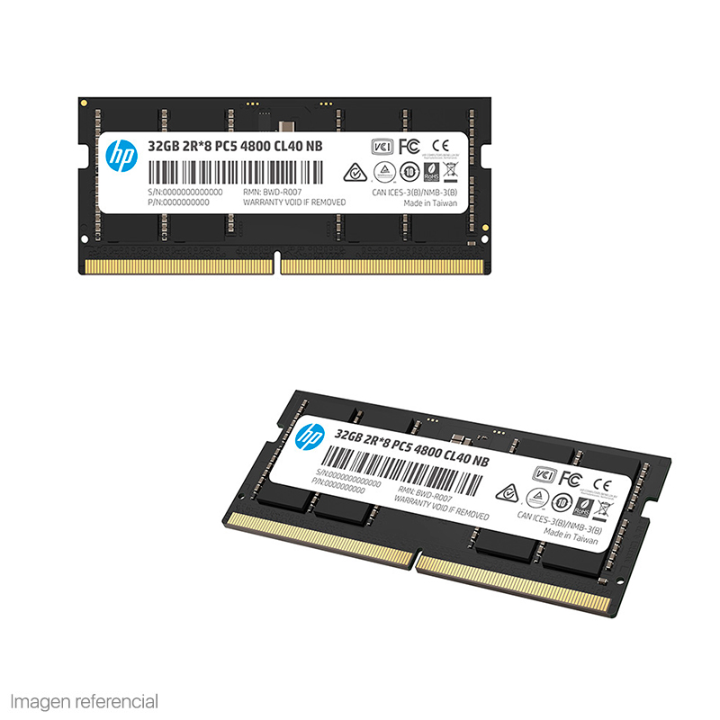 Imagen: Memoria HP X1 SODIMM DDR5-4800MHz, PC5-38400, 16GB, CL40, 1.1 V, 260-Pin.