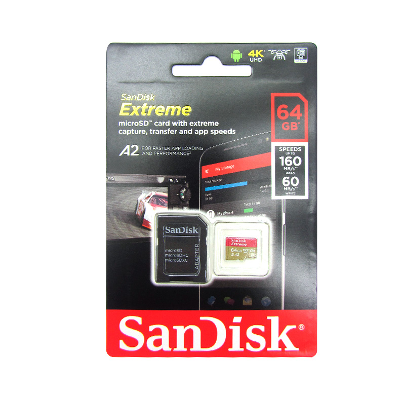 Imagen: Memoria Flash SanDisk Extreme, 64GB, microSD, microSDHC, microSDXC, con adaptador SD.