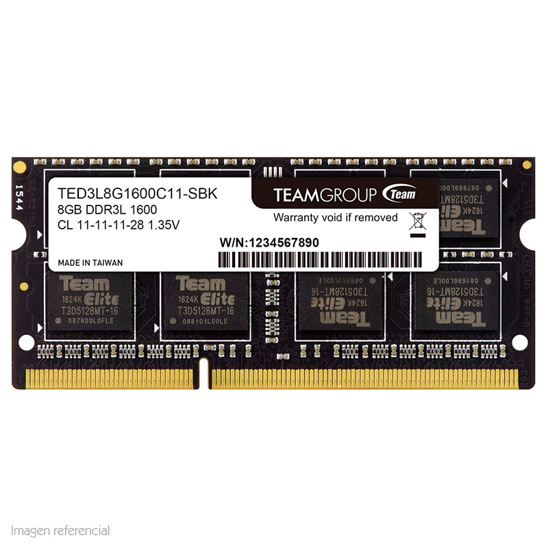 Imagen: Memoria TeamGroup, 8GB, DDR3L, SODIMM, 1600MHz, CL11-11-11-28, 1.35V