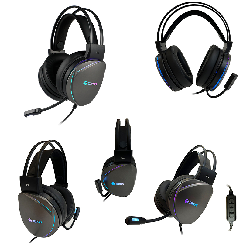 Imagen: Auriculares Gaming TEROS TE-8170N estéreo 7.1, micrófono, conector USB, Negro, Luces RGB