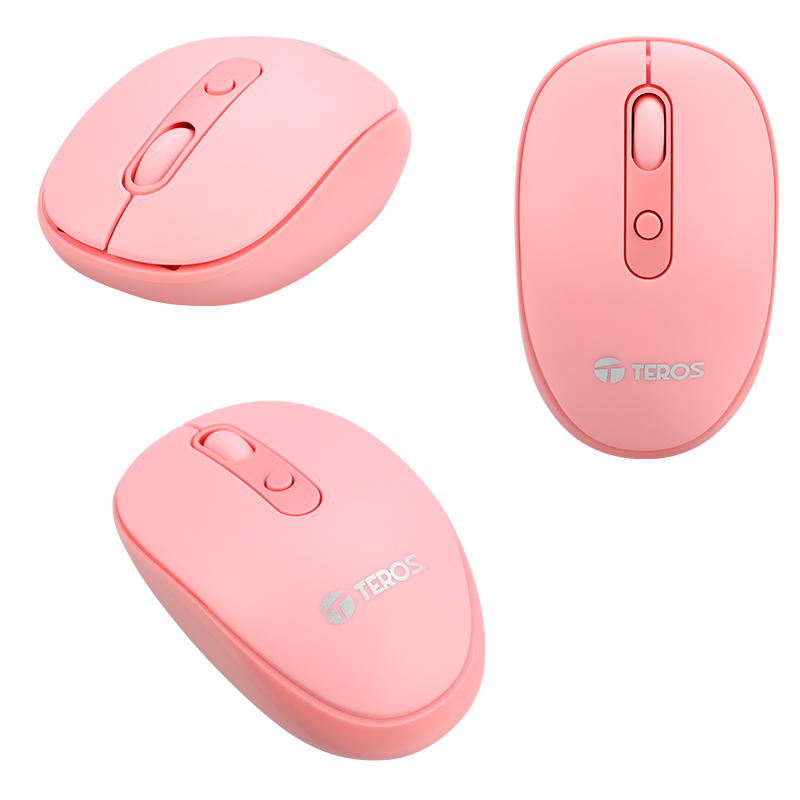 Imagen: Mouse ptico inalmbrico Teros TE5075R, color Rosado, 1600 dpi, receptor USB.