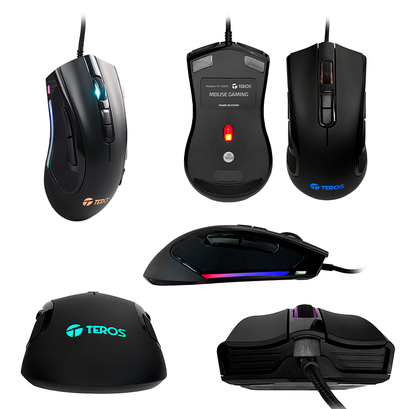 Imagen: Mouse Teros TE-5167N, ptico, USB, 12800 DPI, RGB, Negro