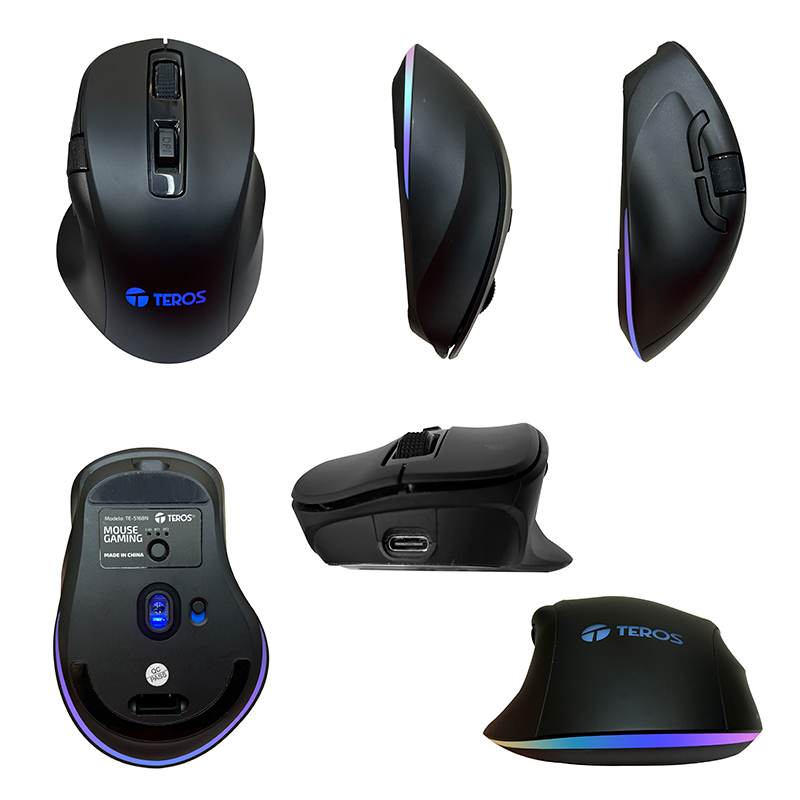 Imagen: Mouse Teros TE-5168N, ptico, Triple Modo: 2.4G+Bluetooth+USB, 6400 DPI, RGB, Negro