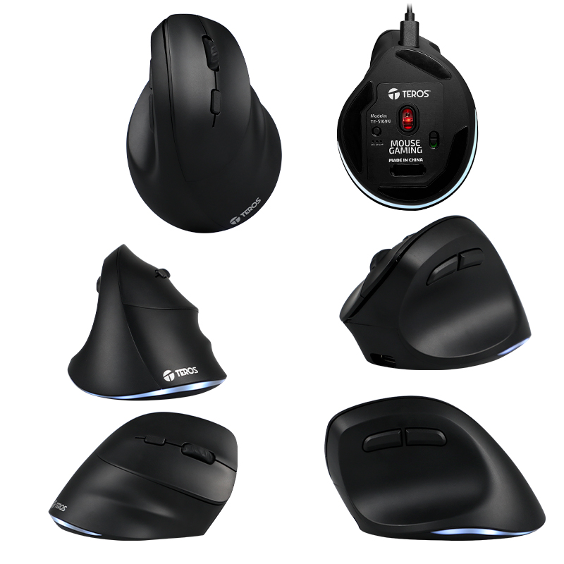 Imagen: Mouse Teros TE-5169N, Inalmbrico Doble Modo: 2.4G+Bluetooth, 2400 DPI, Vertical, Negro