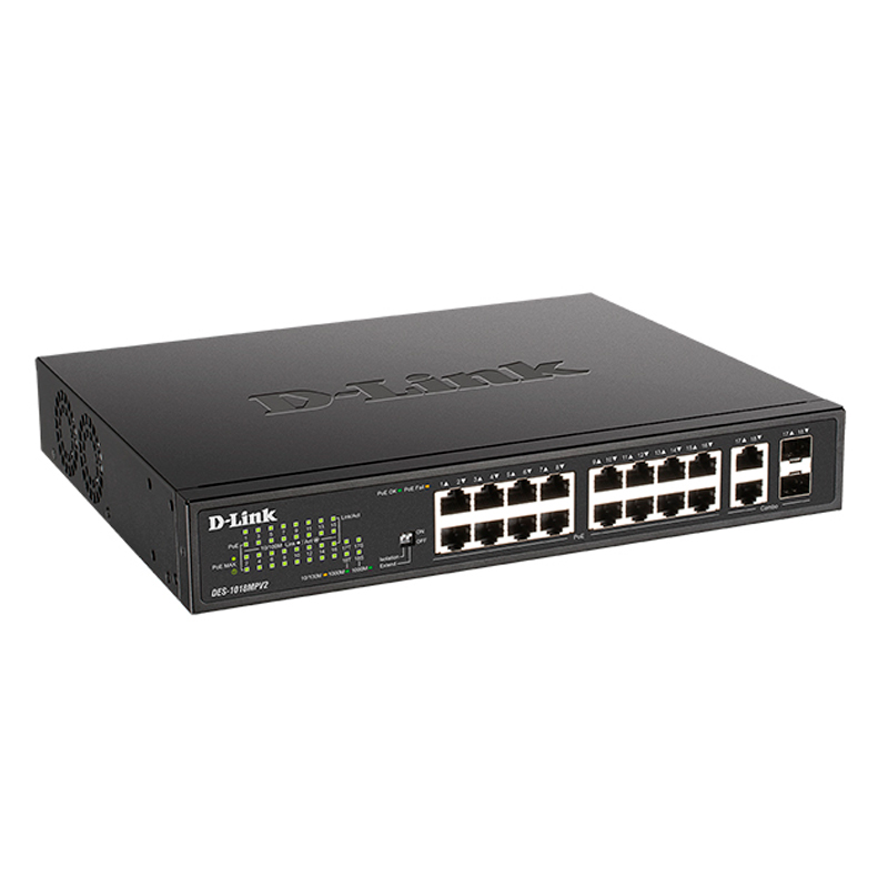 Imagen: RED, SWITCH BASICO; D-LINK; 16 X 10/100 MBPS POE + 2 X 10/
