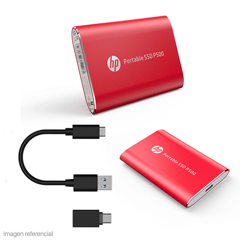Imagen: Unidad de Estado Solido Externo (SSD) Portatil HP P500, 1TB, USB-C 3.2 Gen 1, Color Rojo
