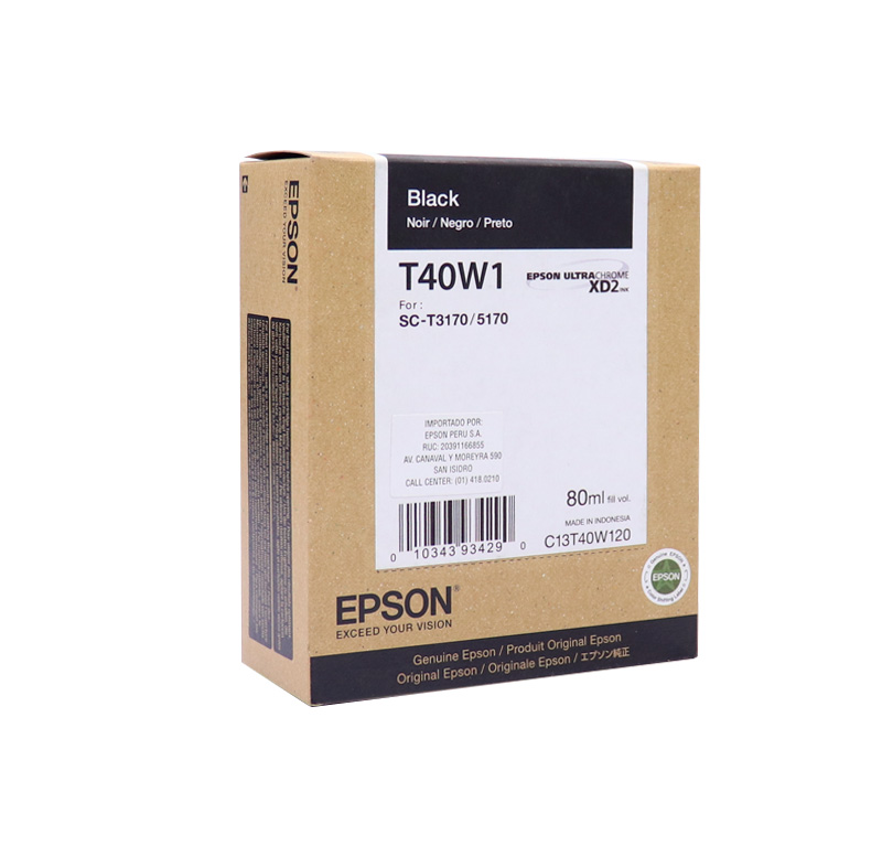 Imagen: Cartucho de tinta Epson T40W120, UltraChrome XD2, contenido 80ml, color negro.