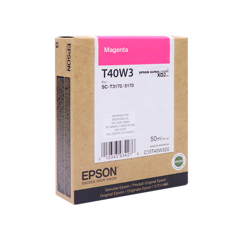 Imagen: Cartucho de tinta Epson T40W320, UltraChrome XD2, contenido 50ml, color magenta.