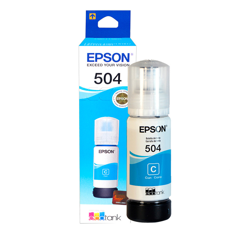 Imagen: Botella de tinta EPSON T504220-AL, color Cyan, contenido 70ml.