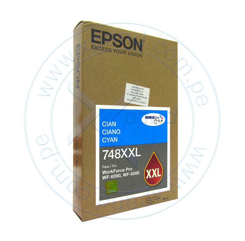 Imagen: Epson T748XXL Cartucho de Tinta Color Cyan DuraBrite Pro de alta capacidad extra.