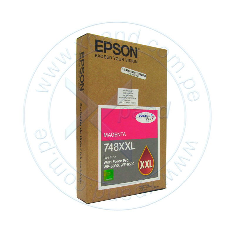 Imagen: cartucho de tinta Epson 748XXL, Magenta, Alto Rendimiento, para Epson WorkForce Pro.