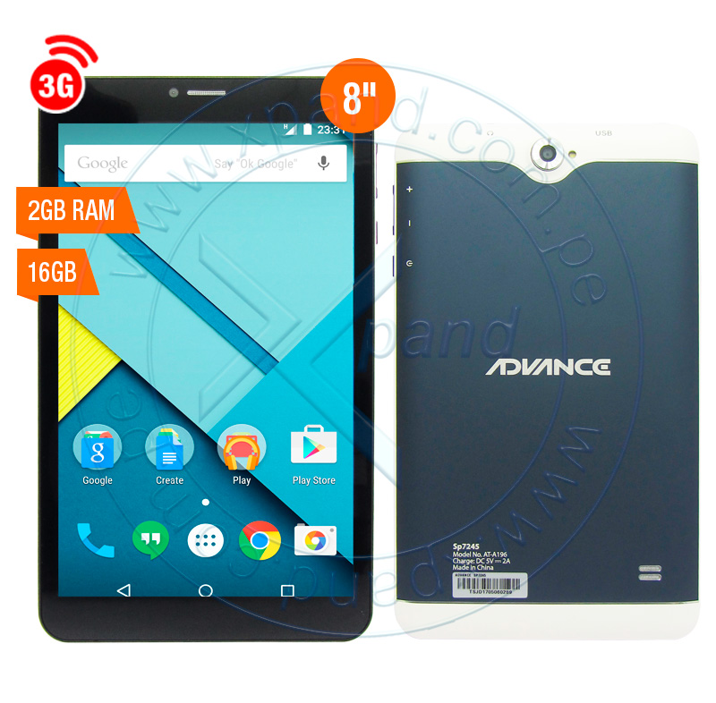 Imagen: Tablet Advance SmartPad SP7245, 8" 1280x800, Android 5.1, 3G, Dual SIM, 16GB, 2GB.