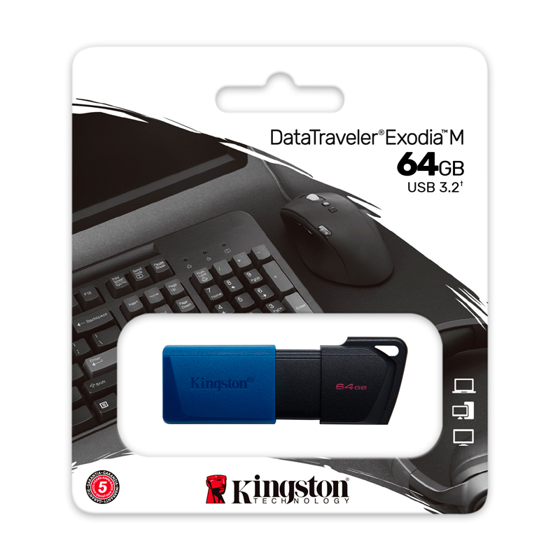 MEMORIA USB KINGSTON DATATRAVELER EXODIA M 64GB, USB 3.2 GEN1, NEGRO+AZUL P/N: DTXM/64GB