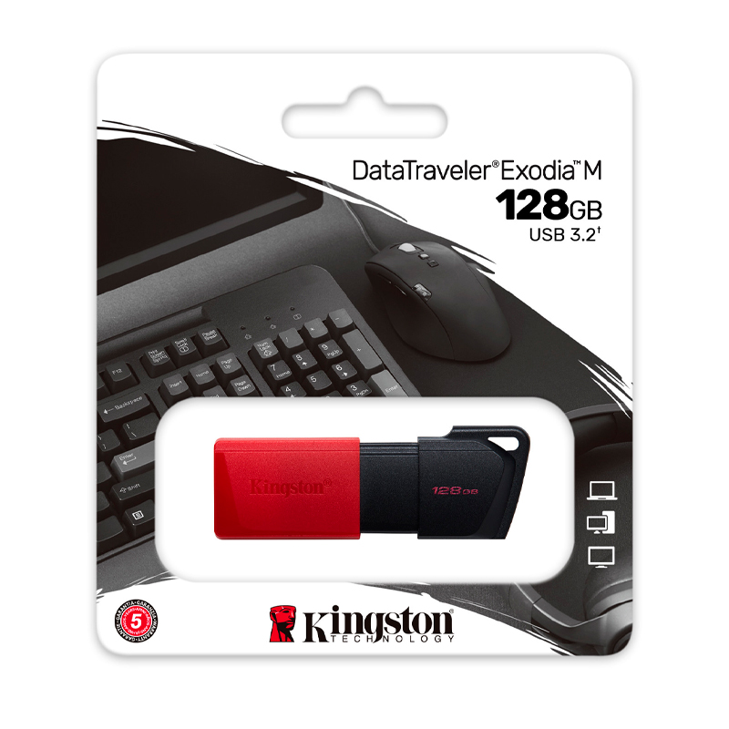 MEMORIA USB KINGSTON DATATRAVELER EXODIA M 128GB, USB 3.0 GEN 1, NEGRO+ROJO - P/N: DTXM/128GB